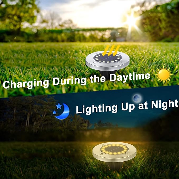 Solar Ground Lights-Waterproof Solar Lights Outdoor Garden- Solar Disk Lights-Upgraded 16LED Bright in-Ground Lights-Landscape Lights for Pathway, Yard, Lawn, Patio, Walkway (12 Pack Warm Light)