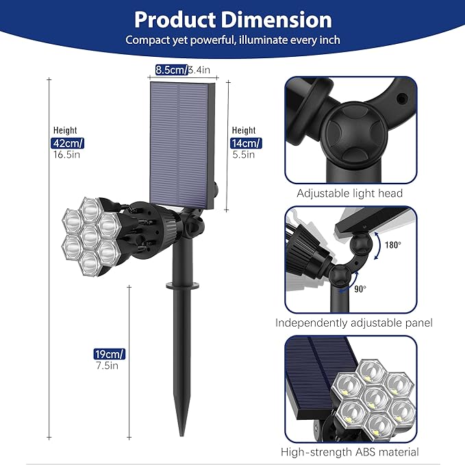 Solar Lights Outdoor Waterproof IP68, 360° Adjustable 4 Modes Solar Powered Spot Lights for Yard Garden Landscape, Bright Led Flood Lightings for Outside Wall Tree House Pathway (Cold White/4 Pack)