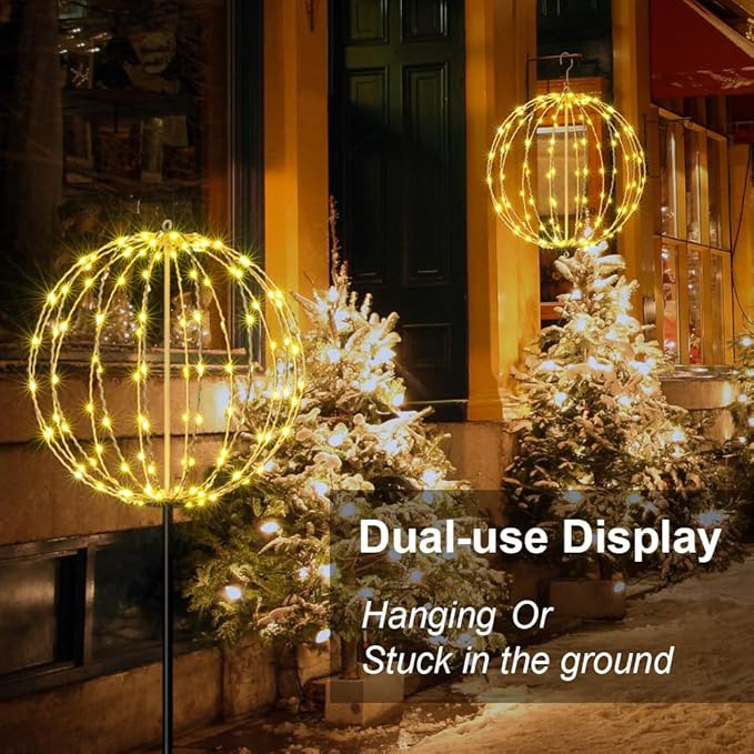 Lightshare 16IN 128LED Light Ball Yard Decoration Pathway Lights Sphere Light with Fold Flat Metal Frame Indoor Outdoor Waterproof Garden Lights, Plug in