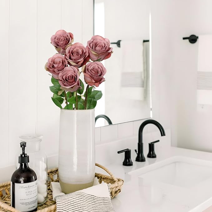 Briful Dusty Roses Pink Artificial Flowers– 6PCS 18.9" Faux Rose Silk Flowers with Long Stems Realistic Fake Rose Bouquet for DIY Wedding Arrangements Table Vase Centerpieces Home Event Decor