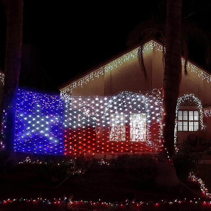 Texas Flag Net Lights Outdoor 3.3x6.6 FT - 384 LED Patriotic American Flag Decor with 8 Modes, Waterproof for 4th of July, Christmas, Yard, Porch, Parties