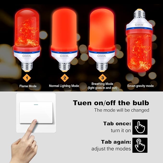 OMK Flame Light Bulb Christmas Decor (4 Pack) Red Color Led Flickering Fire Simulated Lamps 3W Energy Efficient Fire Lights for Indoor Outdoor Holiday Decoration Gifts