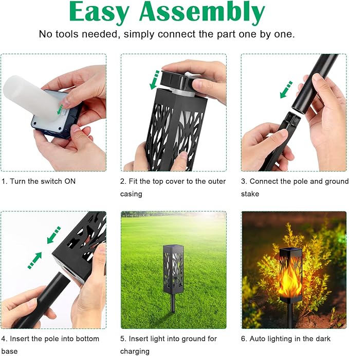 TomCare Flickering Flames Pathway Lights Solar Powered Decorative Garden Waterproof Torch Outdoor Landscape Lighting for Yard Patio