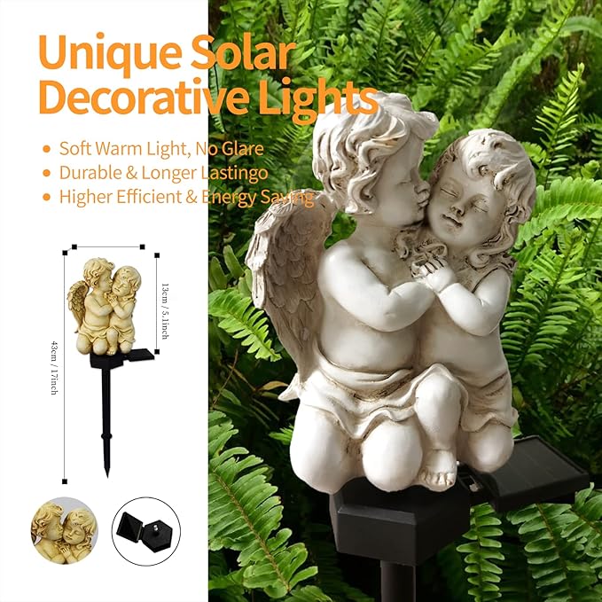 QH & Garden 2-Pack Angel Solar Garden Light - LED Waterproof Lights Mother's Day Gift,Solar Powered Garden Stake Lights for Balcony, Yard, Lawn, Pathway, Walkway-Angel Statues Grave Decorations