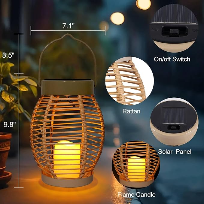 Solar Lanterns, Hanging Outdoor Lantern with LED Flickering Flameless Candles, Waterproof Outdoor Garden Lanterns Decorative for Patio, Porch,Deck, Yard, Table Decor