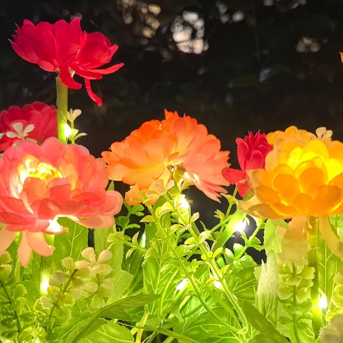 Solar Flowers Lights, 2 Pack Solar Garden Lights with 14 Blooming Flowers, Waterproof Solar Outdoor Fairy Lights for Outside Yard, Garden, Pathway, Walkway, Patio, Lawn, Cemetery, Grave Decor