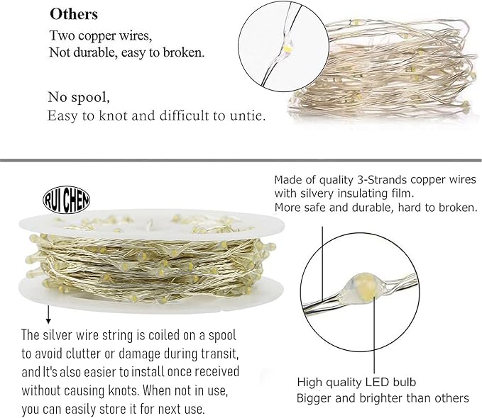 RUICHEN Warm White Dimmable Fairy Lights Plug in, Super Long 165 Ft 500 LED Twinkle String Lights with Remote, Waterproof Silver Wire Firefly Lights for Christmas Wedding Party Bedroom Patio Garden