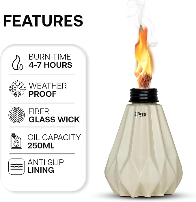 Deco Window Pack of 3 Table Torch for Indoor Outdoor Citronella Oil Tabletop Ceramic Lamp Landscape Multicolored Lantern with Fiberglass Wick & Cap for Garden Patio Yard Party Decor Light