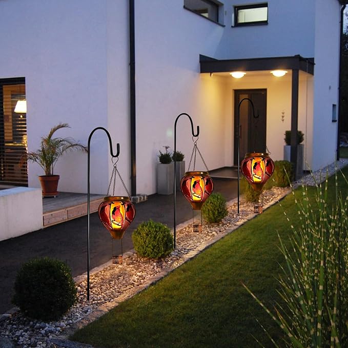 18inch Hot Air Balloon Solar Lantern with Flickering Flame Hanging Solar Outdoor Lantern Lights Waterproof Lanterns for Garden Patio Yard Party Decoration Cardinal