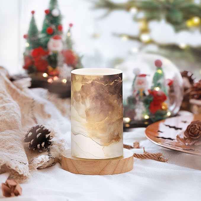 Flickering Flameless Candles, Brown White Marble LED Candles with Remote Timer, Set of 2 Battery Operated Candle for Valentine Wedding Birthday