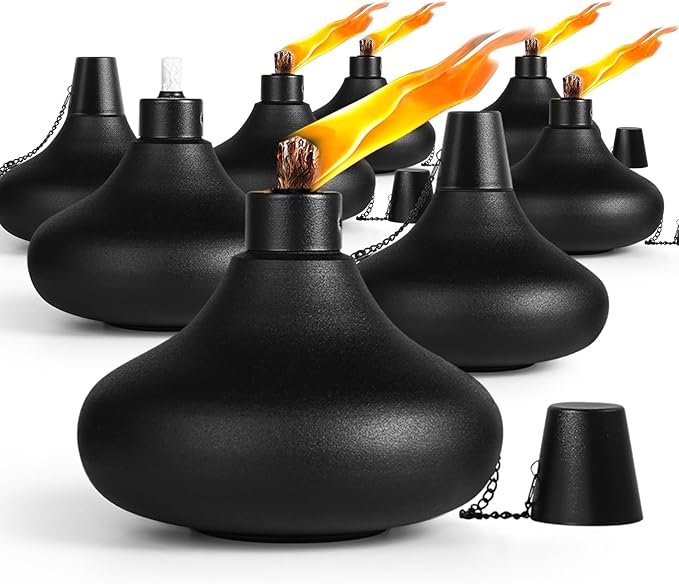 8 Pack Metal Table Top Torches,24.5 oz Citronella Torches for Outside,Refillable Flame Light Torch with Wicks and Covers, Landscape Lanterns Torches for Party, Garden Decor,DIY