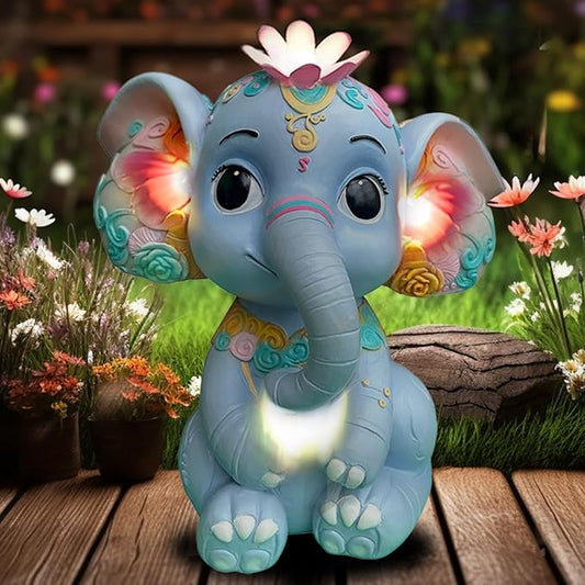 Solar Garden Outdoor Statue Elephant with 4 LED Lights,Lawn Decor Statue for Patio, Balcony,Yard Ornament,Ideal Gift for Christmas,Women,Mom,Grandma,Birthday or Unique Housewarming