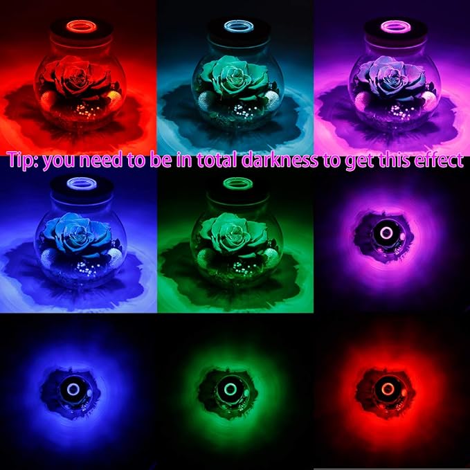 Preserved Real Roses with Colorful Mood Light Wishing Bottle,Eternal Rose，Never Withered Flowers,for Bedroom Party Table Decor, Christmas Decorations,a Gifts for Women 4.3inch1pcs (Green)