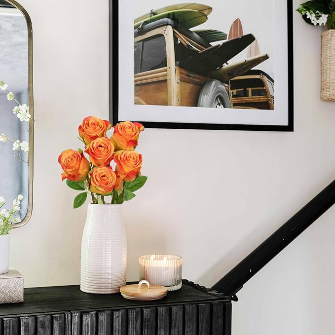 Briful Roses Artificial Flowers– 6PCS 18.9" Orange Rose Silk Flowers with Long Stems Realistic Fake Rose Bouquet for DIY Wedding Arrangements Table Vase Centerpieces Home Event Decor