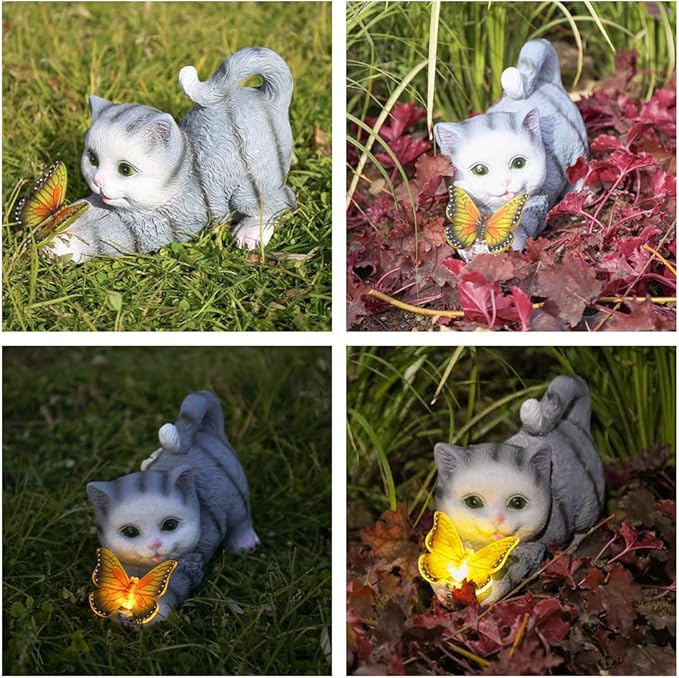 Solar Garden Statues Outdoor Cat Lights, Unique Housewarming Garden Gifts for Women Mom Wife Grandma and Sisters，Cute Cat Sculpture Decoration for Patio, Terrace, Balcony, Lawn