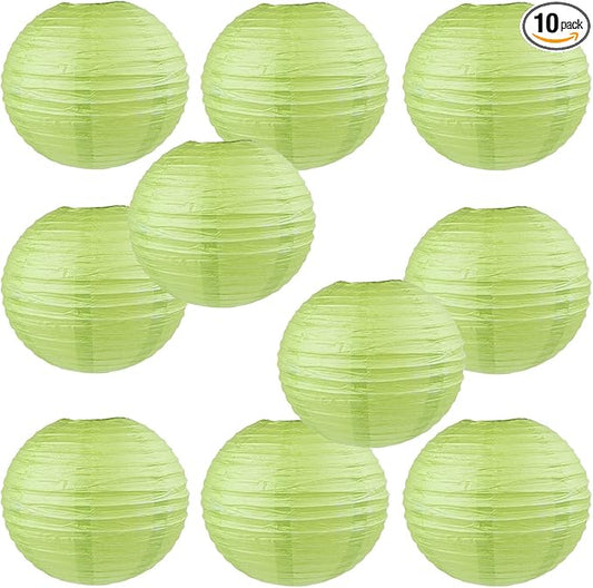 WYZworks - Round Paper Lanterns 10 Pack (Green Grape, 16") - Hanging Paper Lanterns Lamp for Wedding, Birthday, Party and Home Decorations with 8", 10", 12", 16" option