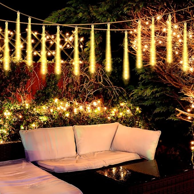 High Brightness 10 Tube 540 LED 20 Inch Meteor Shower Rain Lights Cascading Falling Rain Outdoor Lights for Christmas Roof Eaves Tree Decoration Icicle Raindrop