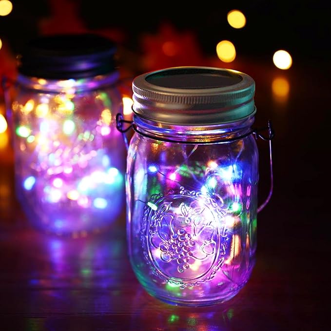 Solar Mason Jar Lid Lights, 10 Pack 30 LED Waterproof String Fairy Star Firefly Jar Lids Lights with Hangers for Patio Garden Yard Lawn Party Wedding Christmas Decoration (Jars Not Included)
