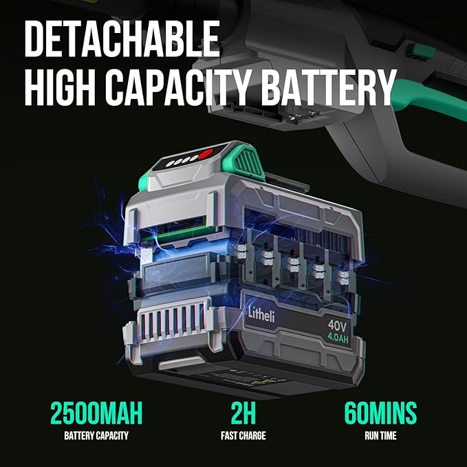 Litheli Cordless Pole Saw, 40V 2.5Ah Battery Pole Saws for Tree Trimming, 10-Inch Pole Saw Battery Powered 16ft/s Cutting Speed Auto Oiling Multi-Angle Electric Pole Chainsaw(Battery&Charger Included)