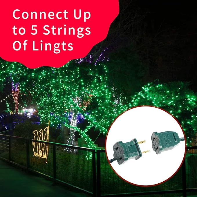 Ultra-Bright Connect End to End Green Christmas Mini Light 300L 63.8Ft(2Sets-Each 150L)UL Listed Incandescent Bulb String Light for Indoor Outdoor Holiday Garden Party Christmas Tree Decor