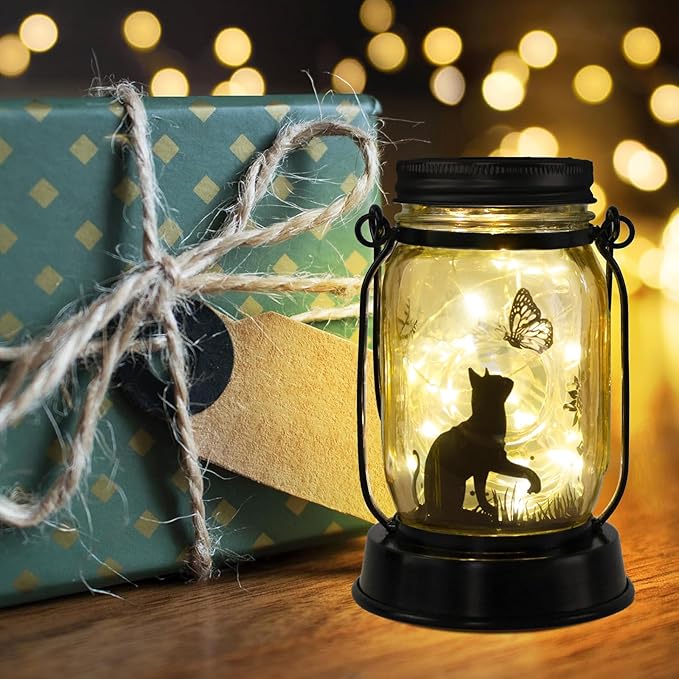 Cat Solar Lanterns Cat Gifts for Women Men Cat Lovers Gifts Hanging Cat Lanterns with Stake for Yard Lawn Garden Decor Black Cat Lantern