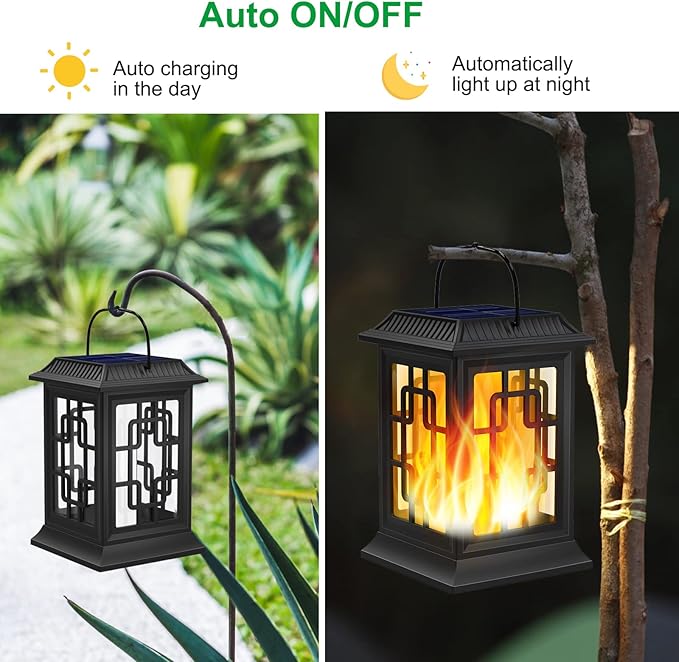 Solar Lanterns Outdoor Waterproof, Hanging Solar Lights for Outside Black Hanging Solar Powered Lantern Decorative for Garden Yard Patio, 2 Pack