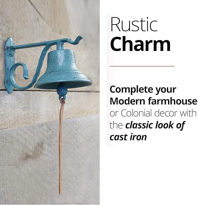 NACH Rustic Cast Iron Doorbell, Small Door Bells for Homes, Dinner Bell, Small Bell, Kitchen Door Bell, Turquoise Door Bell, 8.5x5x6.5 Inches, JS-90-091AT