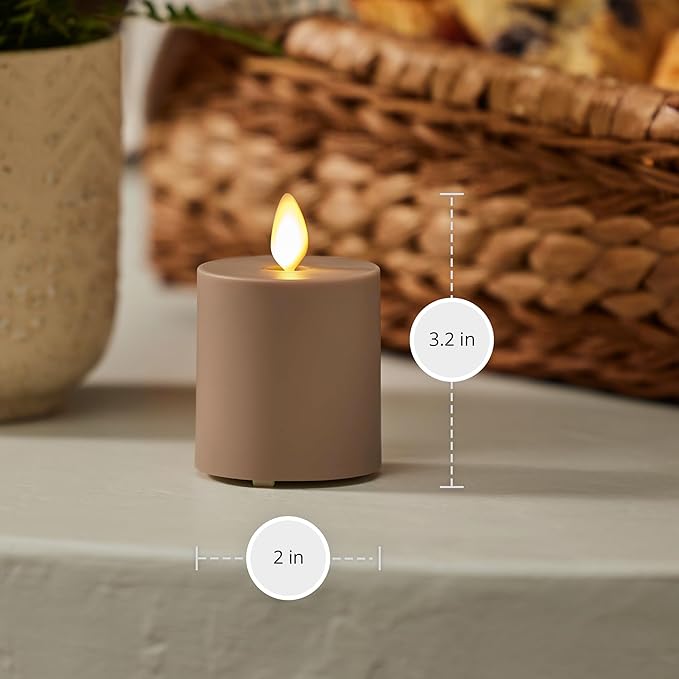 Luminara Outdoor Votive Flameless LED Candle, Timeless Taupe 2" x 3.2", Moving Flame Battery Operated Timer Remote Ready IPX4 Matte Plastic Finish