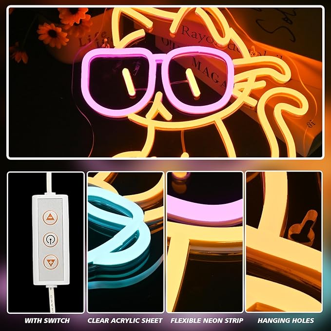 Cat Reading Book Neon Sign Wall Decor, Reading Cat Neon Light Bedroom Wall Decor Suitable for Classroom Book Party Library Decoration Reading Room Bookish Decor Gift