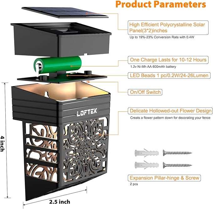 LOFTEK Solar Deck Lights, 8 Pack Solar Fence Lights, Outdoor Patio Decorative Light, Dusk to Dawn, Waterproof, Fence Post Light for Railing, Garden, Backyard, Stair, Step, Camping, Warm White