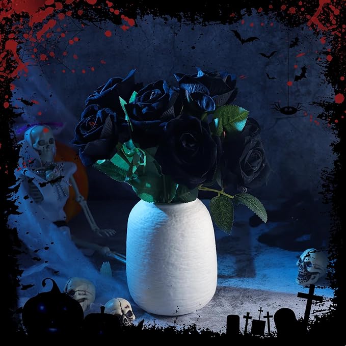 36 Pcs Silk Black Rose Bouquet Bridal Artificial Flowers,Fake Rose Long Stem Realistic Artificial Flowers Bulk for Wedding Bouquet Ball Arrangement Centerpiece Party Decor