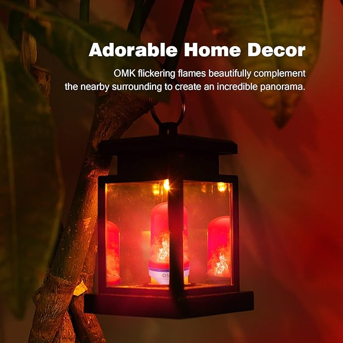 OMK Flame Light Bulb Christmas Decor (4 Pack) Red Color Led Flickering Fire Simulated Lamps 3W Energy Efficient Fire Lights for Indoor Outdoor Holiday Decoration Gifts