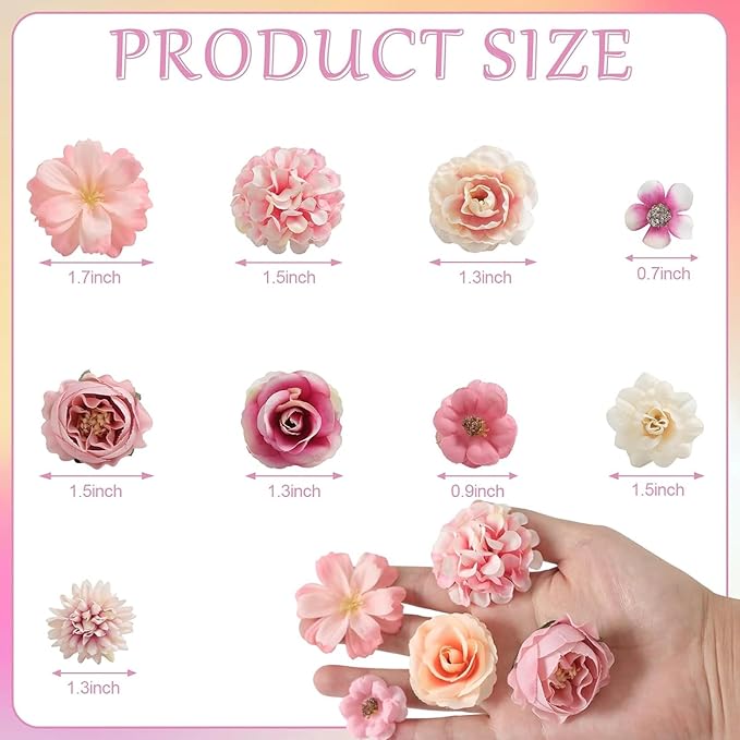 Faux Flower Heads Small Silk Artificial Flower DIY Fake Mini Flowers Rose Daisy Multicolor Flowers Craft Supplies for Wedding Party Wreath Graduation Season Party Home Decor
