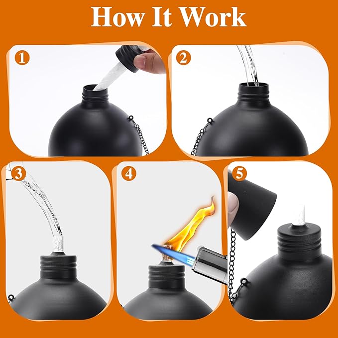 4 Pack Citronella Tabletop Torches, 25 oz Table Top Torches for Outdoor, Metal Oil Burner Candles, Garden Torches with Fiberglass Wick for Yard, Patio, Deck, Garden, Party, Landscape.