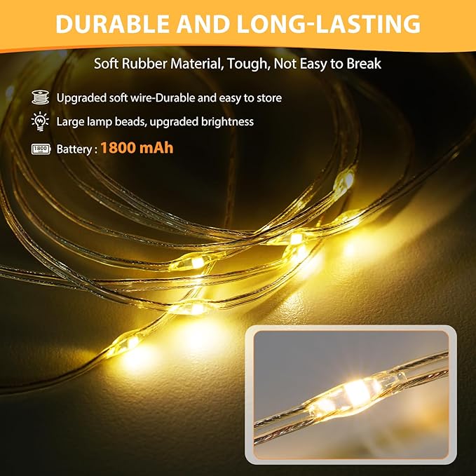 Camping String Lights, 4 in 1 Quick Storage 32.8FT Rechargeable Tent Lights with 6 Modes Hanging Waterproof Camp Lamp Camping Essentials for AwnTent Hiking Garden Bedroom Festival (Warm White)-2Pack