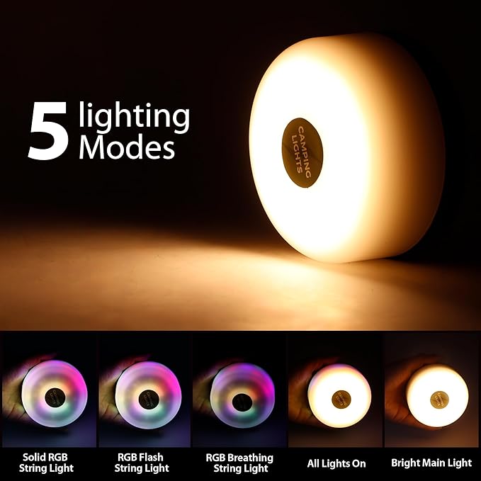 TRIROCKS 2 Pack Camping String Lights Portable Outdoor Hanging Lights 26.24Ft with 5 Lighting Modes IPX4 Waterproof Rechargeable LED Fairy String Lights for Garden Yard Christmas Party Camping Hiking