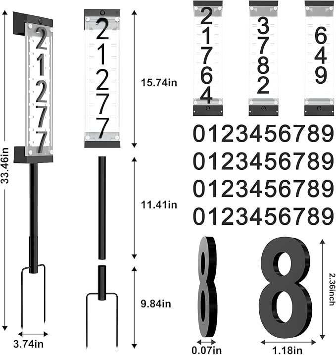Solar House Number [Upgrade 3D Acrylic Number] Solar Address Sign Increase Brightness, Number Is Bold, Anchor Is Made Of Iron,Solar House Number Sign with Two Lighting Modes and Two Installation (White)(Manual without remote control) (Warm White)