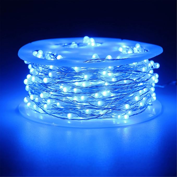 RUICHEN Blue Dimmable Fairy Lights Plug in, 99 Ft 300 LED Twinkle String Lights with Remote, Waterproof Silver Wire Firefly Lights for Bedroom, Patio, Yard, Christmas, Wedding, Party, New Year's Day