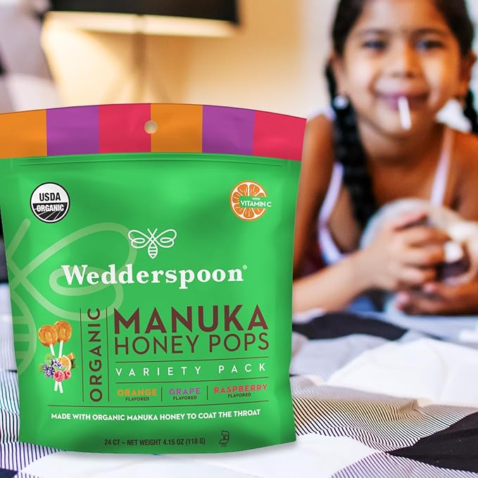 Wedderspoon Organic Manuka Honey Pops for Kids, Variety Pack 24 (Pack of 1)