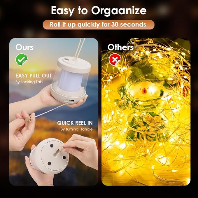 UniqueFire Portable 2 in 1 Camping Lantern，Camping String Lights Outdoor，Rechargeable LED Tent Lantern with Warm String Lights for Camping, Party, Garden and Yard Outdoor Decoration