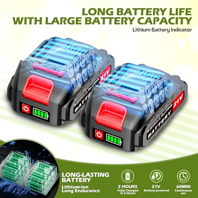 Cordless Hedge Trimmer, 2-in-1 Hedge Trimmer, Ultra Long Battery Life with Battery*2, high-Power and high-Capacity Grass Trimmer for Gardens, Yards and lawns, Including Charger