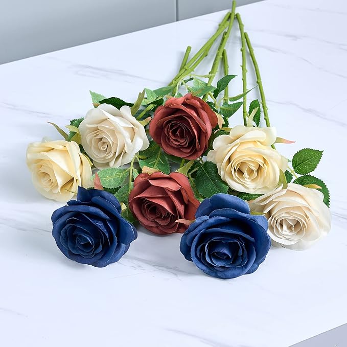 12pcs Rose Artificial Flowers Fake Roses Nude Silk Roses Silk Flowers Rose with Long Stems for Wedding Home Party Centerpieces Decorations