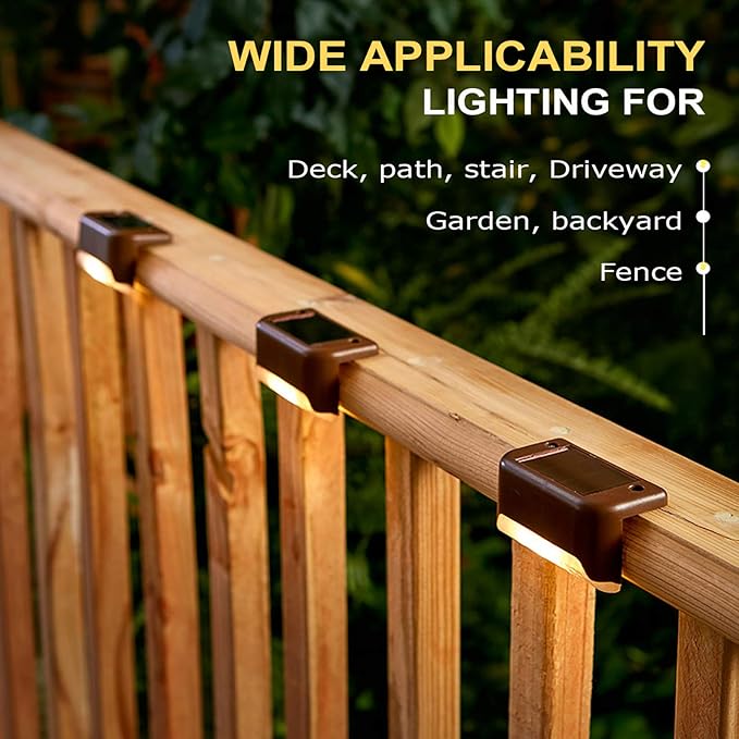 Solar Deck Lights Outdoor, 16 Pack Solar Step Lights LED Waterproof Patio Decor Solar Lights for Outside Railing, Stairs, Fence, Post, Yard and Driveway, Warm White