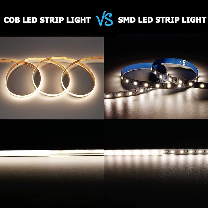 24V COB LED Strip Light Natural White 4000K 5M/16.4ft 2400LEDs Waterproof IP65 Uniform Glow CRI 93+ Flexible LED Tape Lights for DIY Cabinet Bedroom Kitchen Home Decor(No Power Supply)