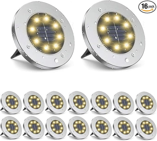 ZGWJ Solar Ground Lights - 16 Pack Waterproof Solar Garden Lights with Warm White Bright In-Ground Landscape Fixtures for Pathway, Yard, Deck, Lawn, Patio, Walkway