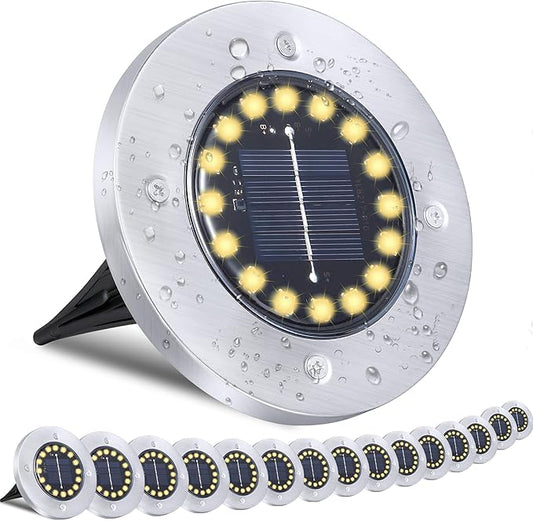 Solar Ground Lights-Waterproof Solar Lights Outdoor Garden- Solar Disk Lights-Upgraded 16LED Bright in-Ground Lights-Landscape Lights for Pathway, Yard, Lawn, Patio, Walkway (16 Pack Warm Light)