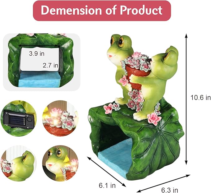 Frog Solar Statues Gutter Downspout Extension Statues Garden Decoration,Animal Resin Statue Outdoor Decor,Downspout Diverter,3"×4" Downspout Extender Diverter Splash Block