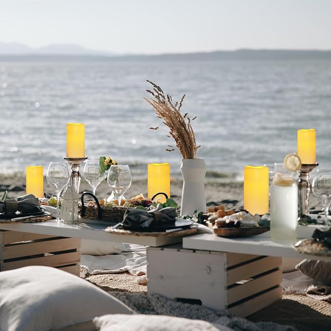 Waterpoof Flameless Remote Control Candles 15PACK D3''*H5.5''Battery Operated Flickering LED Pillar Candle,plastic with 10-Key 24Hours Timer for Outdoor/Indoor Home Party Garden Lanterns Porch (Ivory)