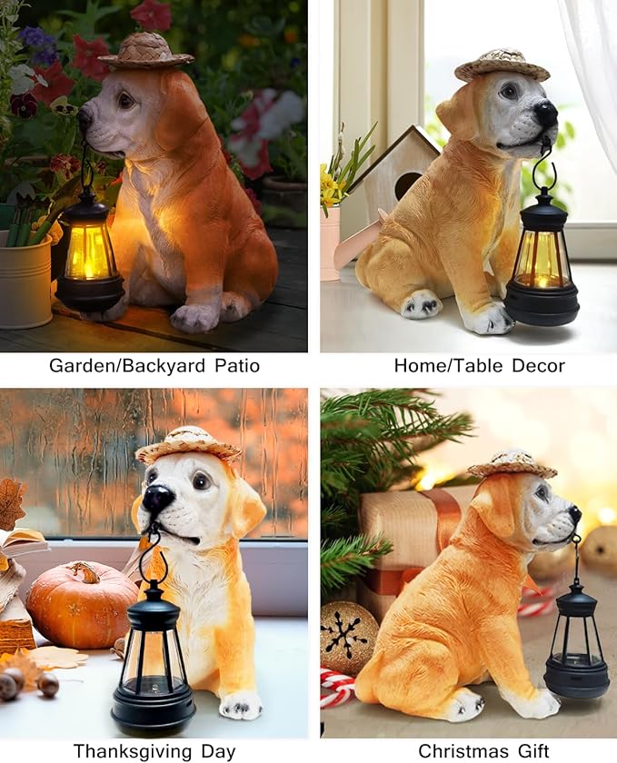 Labrador Dog Outdoor Solar Statues, Garden Decor with Retro LED Lantern for Yard Ornaments Porch Patio Balcony House, Christmas for Grandma Mom Women