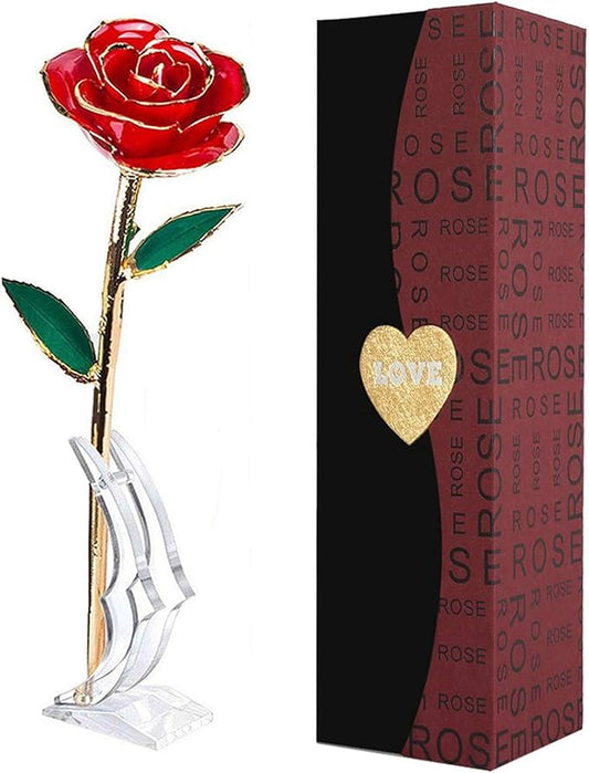 Suturun Gold Dipped Rose,24K Gold Rose with Transparent Stand,Real Long Stem Eternity Rose Flower Best for Her,Mom,Wife,Girlfriend,Anniversary,Mothers Day,Birthday,Valentine's,Wedding